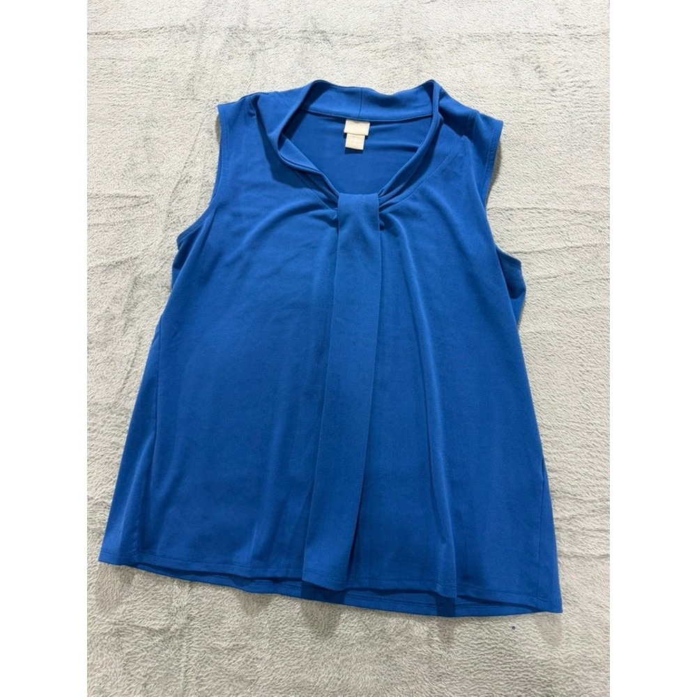 Chicos Sleeveless XL Blouse Womens Size 3 Blue Tie Neck Stretch Minimalist - Picture 2 of 10